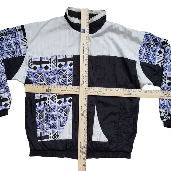 Vtg Etirel Ski Track Windbreaker Jacket Womens M Nylon Aztec Geometric 80s - Picture 4 of 7